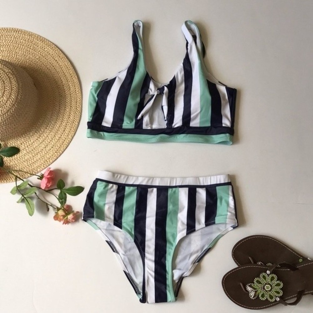 Striped Bathing Suit Women Push Up Bandeau…